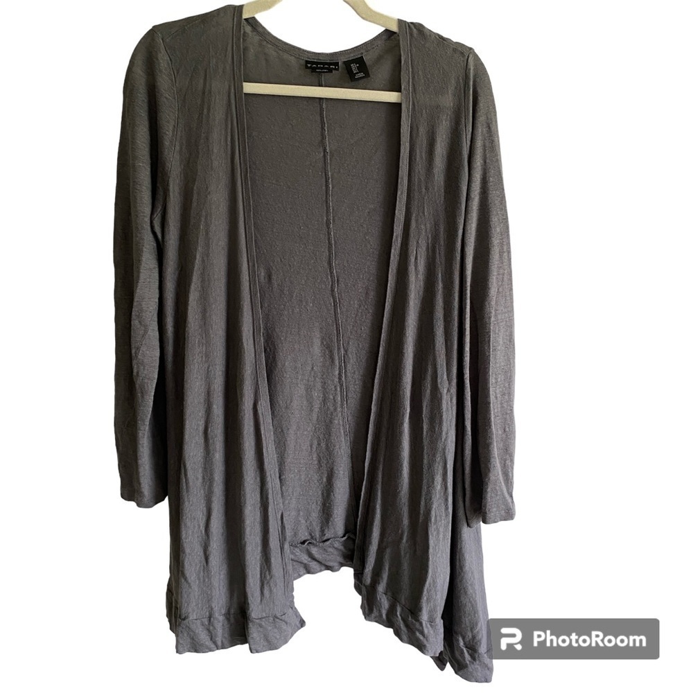 TAHARI 100% Linen Lightweight Gray Long Sleeve Cardigan Size L